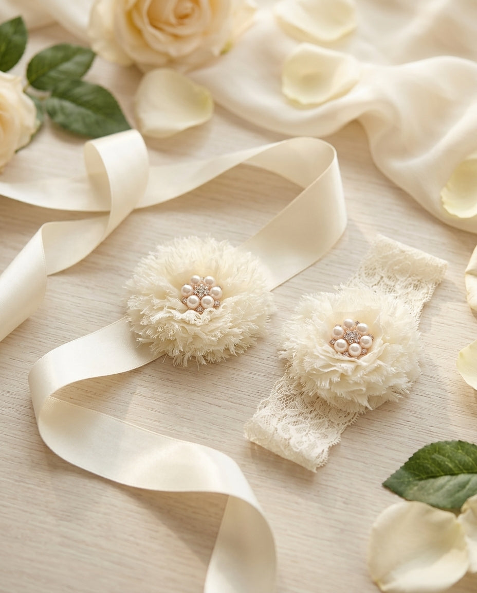 Baby Girl Christening Flower Headband and Sash
