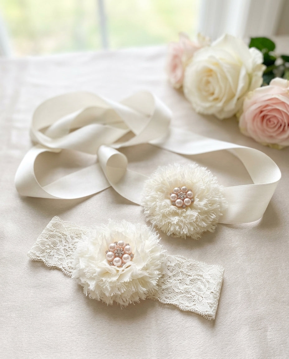 Baby Girl Christening Flower Headband and Sash