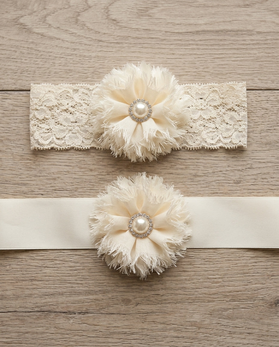 Baby Girl Ivory Flower Headband and Sash