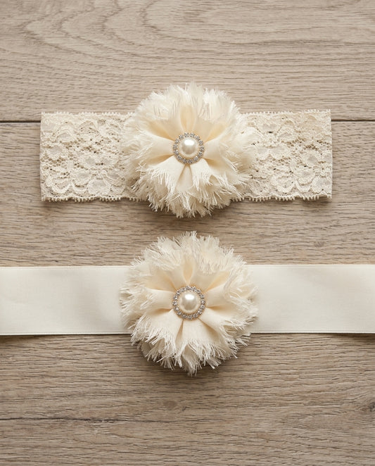 Baby Girl Ivory Flower Headband and Sash