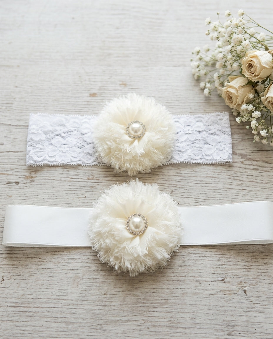 Baby Girl Ivory Flower Headband and Sash