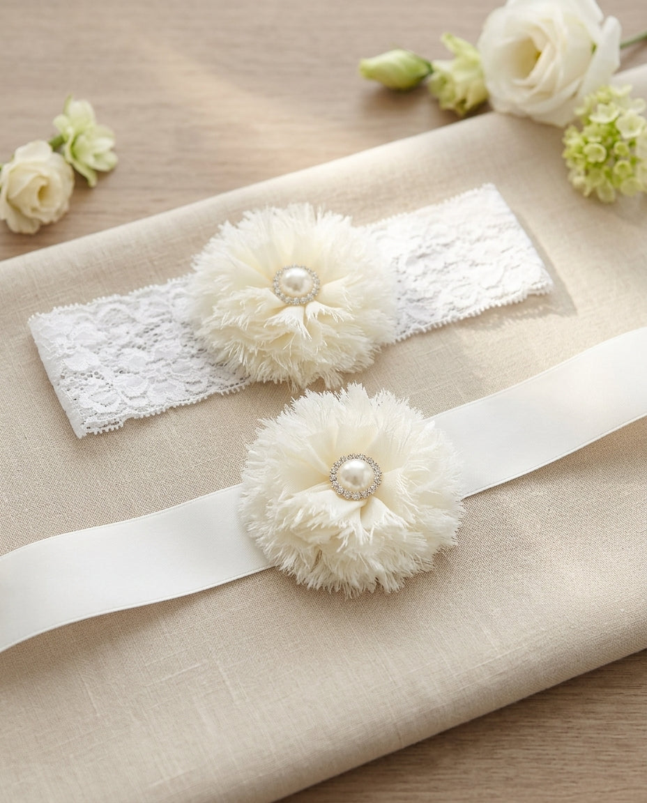 Baby Girl Ivory Flower Headband and Sash
