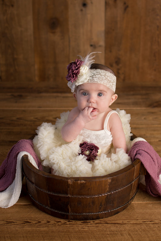 Baby Girl Ivory Tutu Dress with Headband and Sash