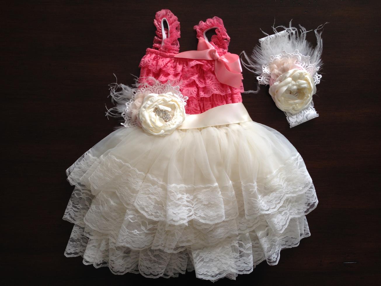 Baby Girl Lace Romper and Ivory Tutu Skirt Outfit