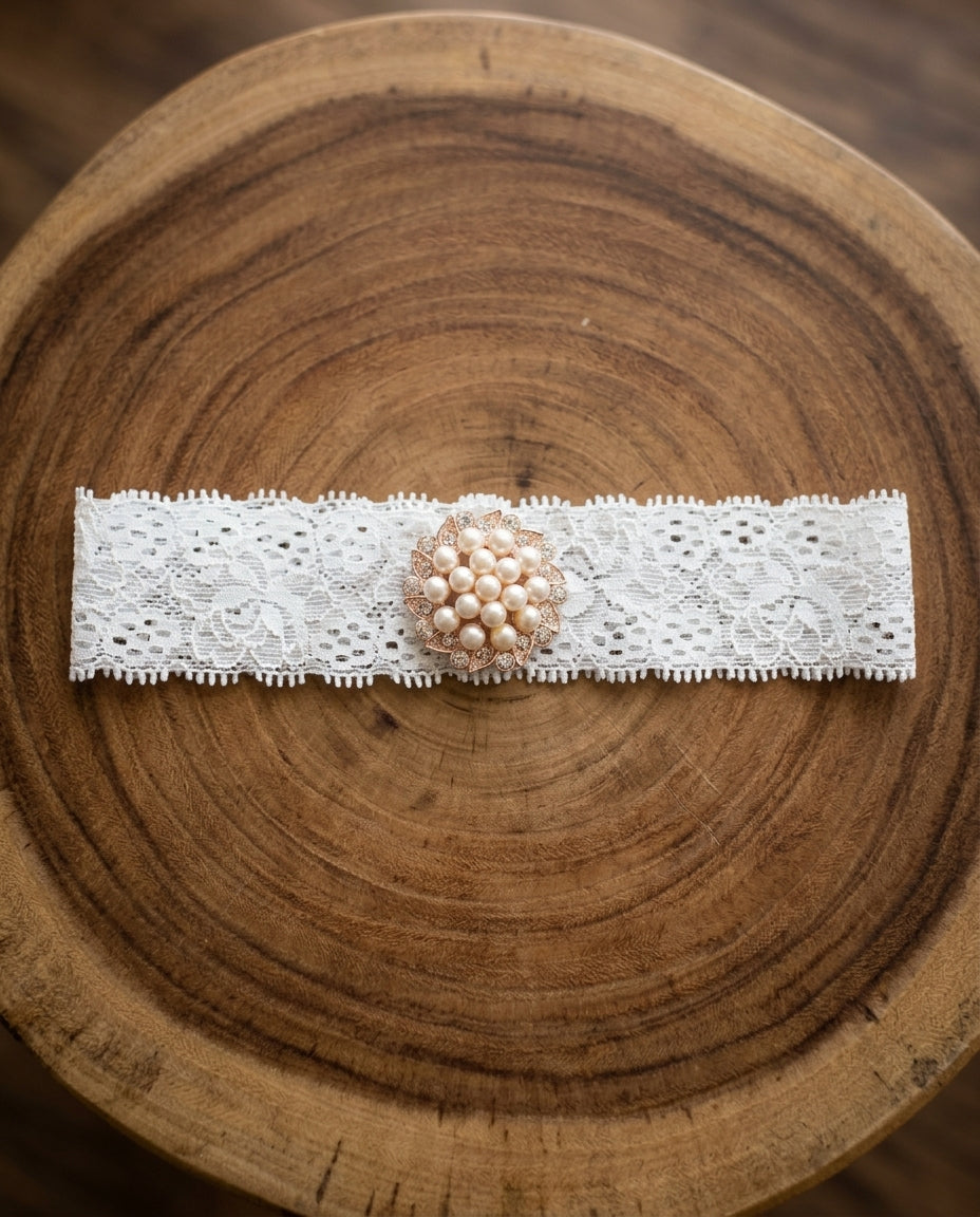 Baby Girl Rhinestone Headband on White Lace