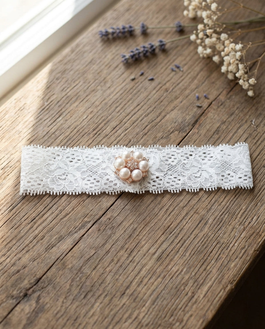 Baby Girl Rhinestone Headband on White Lace