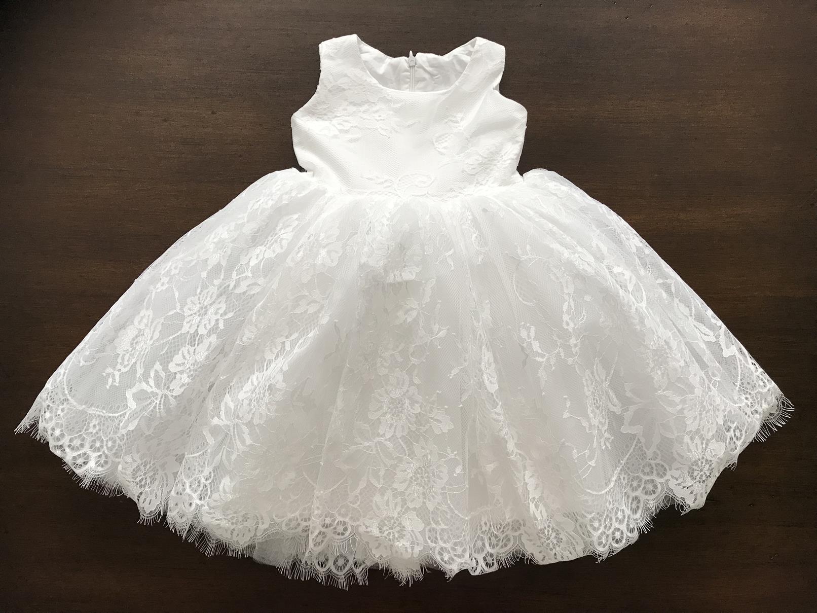 Baby Girl White Baptism Lace Dress – Baby Fleurs Bonbon