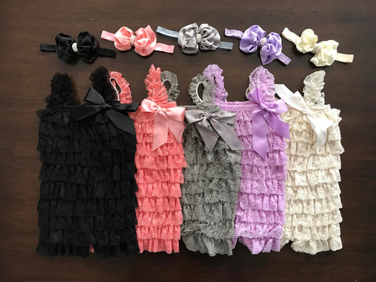 Baby Lace Smash Cake Romper and Bow Headband