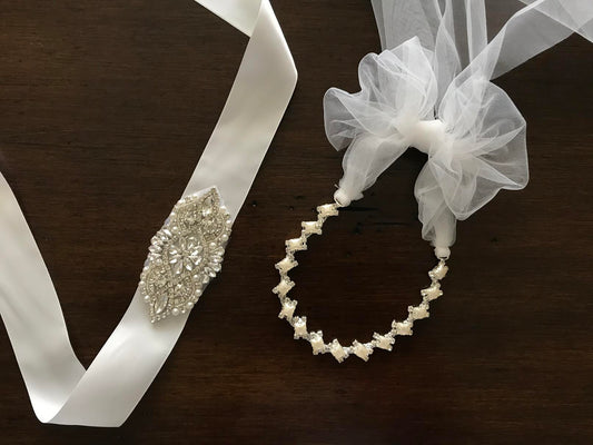 Baby Rhinestone & Pearl Headband, Angel Bow Rhinestone Headband