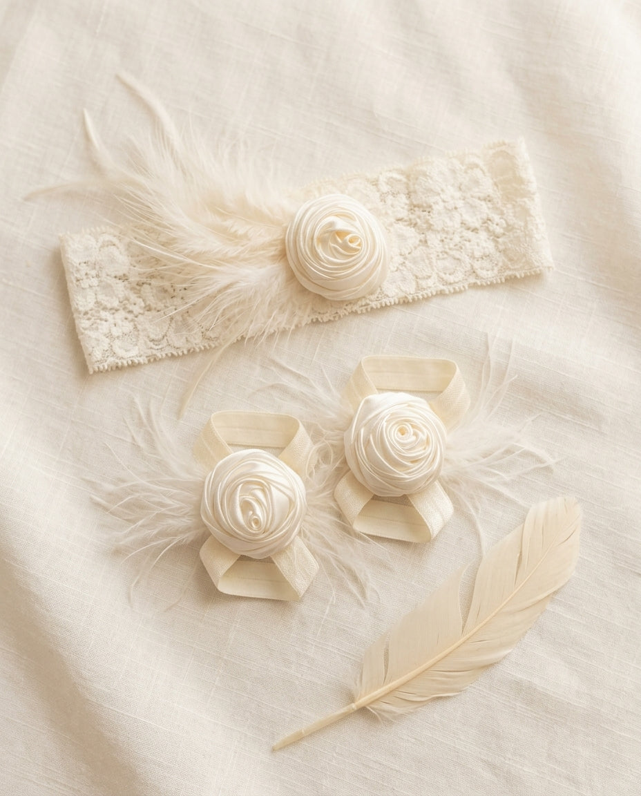 Baby Baptism Headband and Barefoot Sandals