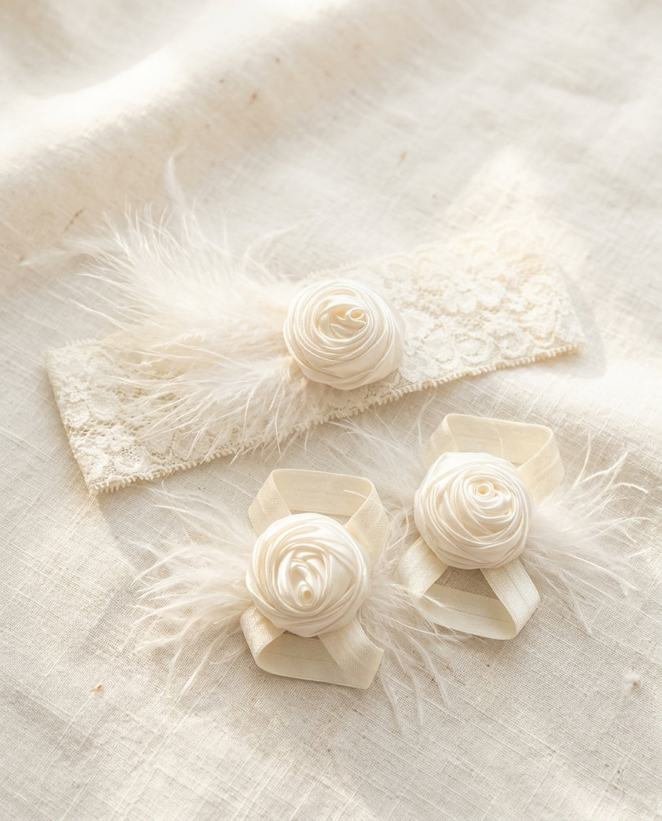Baby Baptism Headband and Barefoot Sandals