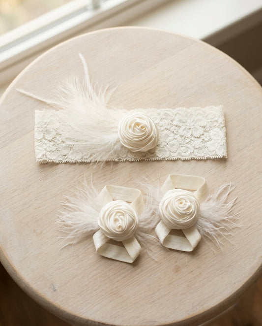Baby Baptism Headband and Barefoot Sandals
