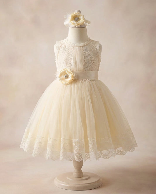 Baby Girl Birthday Dress, Champagne Christening Dress