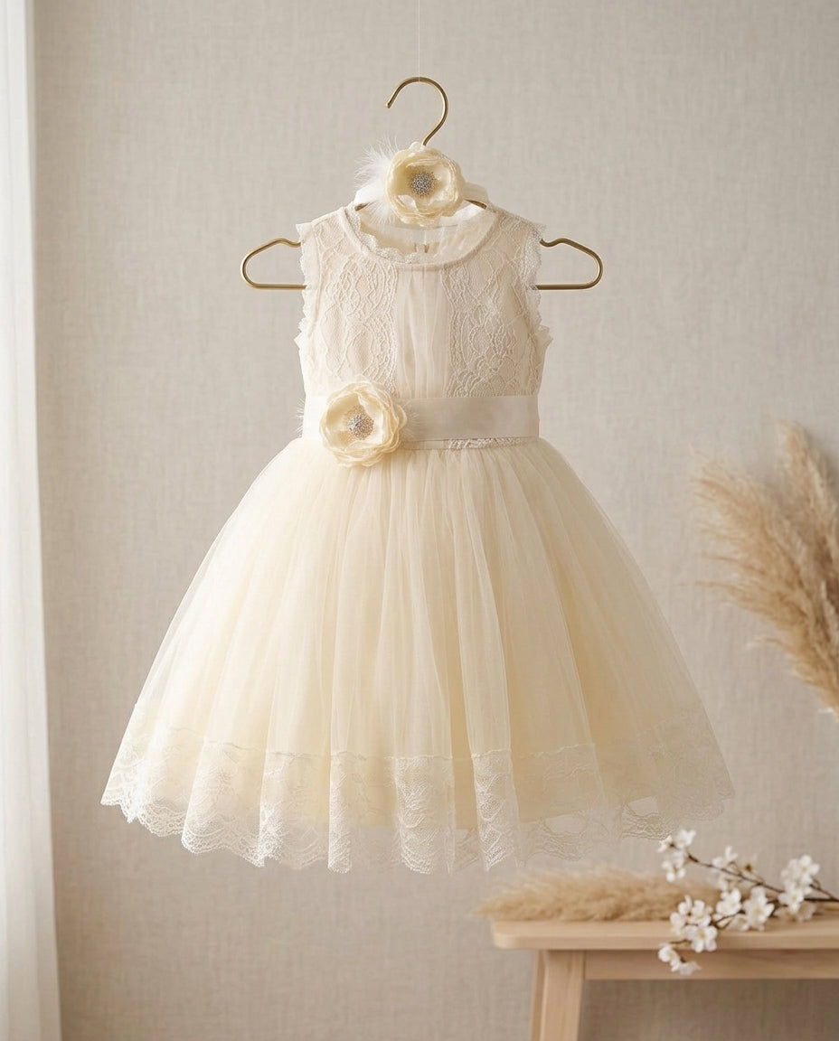 Baby Girl Birthday Dress, Champagne Christening Dress
