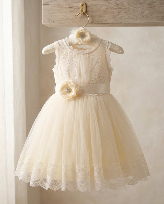 Baby Girl Birthday Dress, Champagne Christening Dress