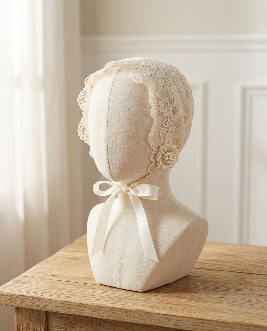 Baby Girl Champagne Lace Wide Baptism Headband