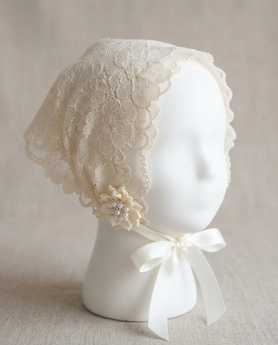 Baby Girl Champagne Lace Wide Baptism Headband