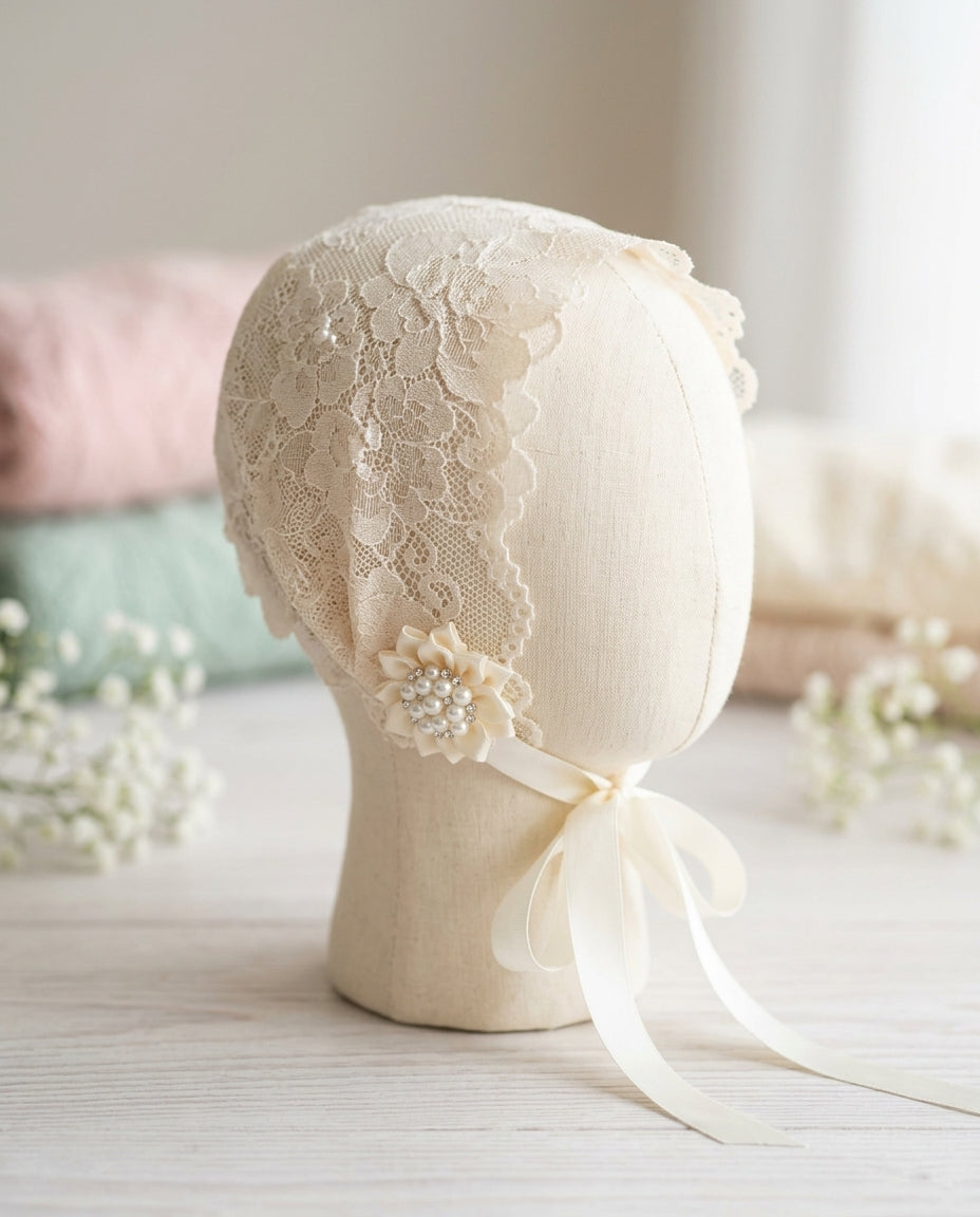 Baby Girl Champagne Lace Wide Baptism Headband