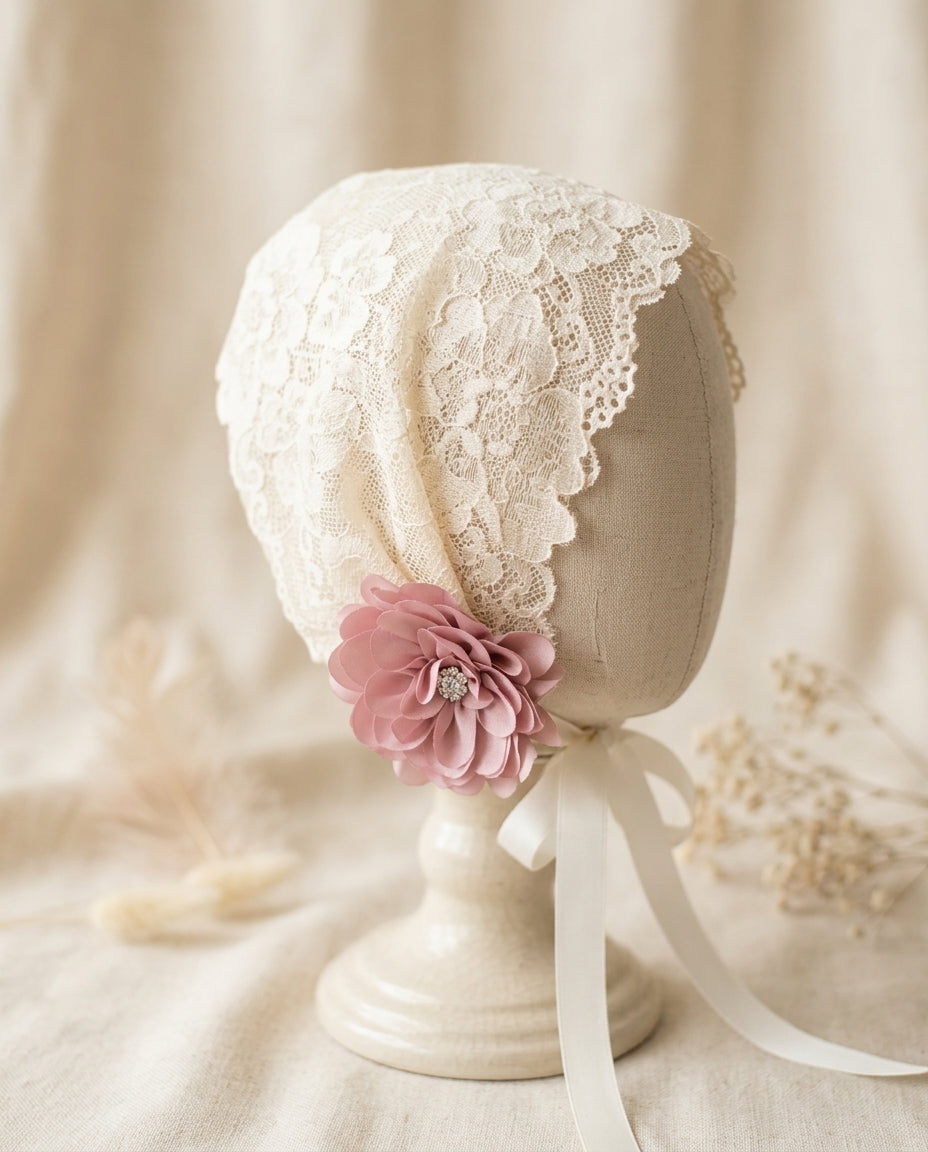 Baby Girl Champagne Lace Wide Baptism Headband
