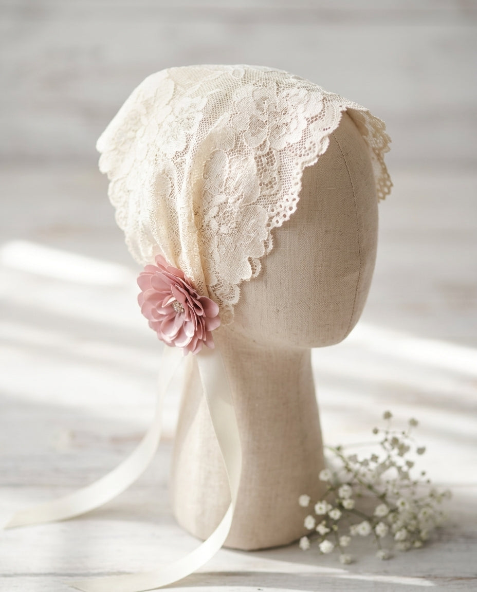 Baby Girl Champagne Lace Wide Baptism Headband