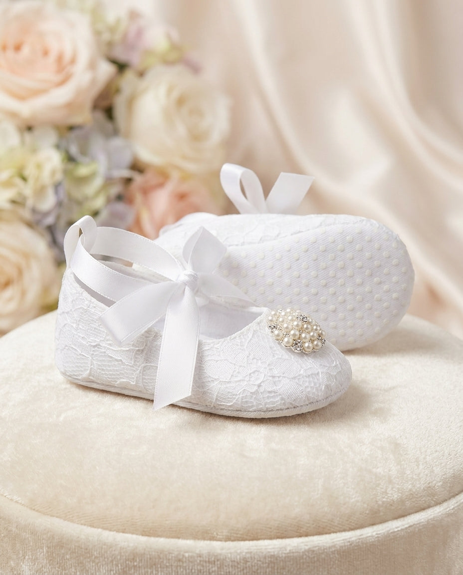Baby Girl Christening Shoes, Pearls & Rhinestones
