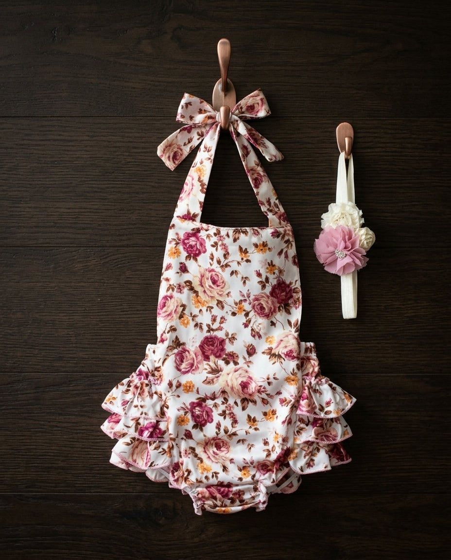 Dusty Pink Floral Ruffled Romper