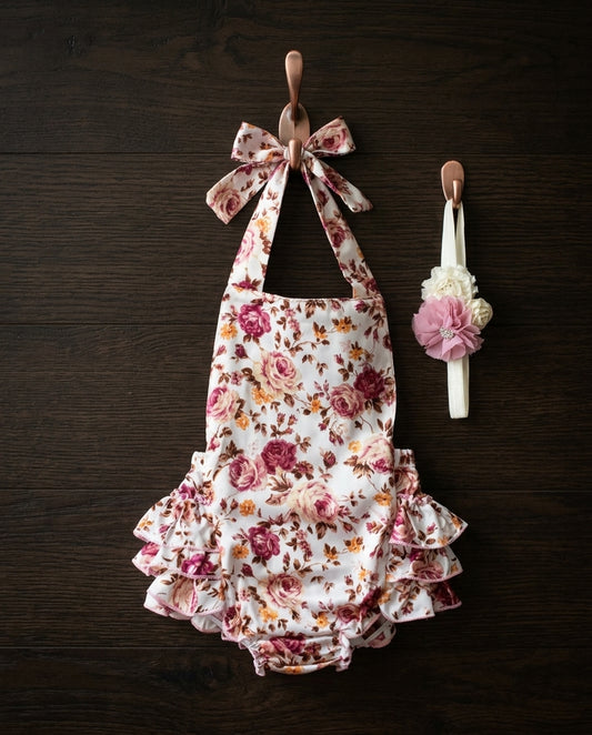 Dusty Pink Floral Ruffled Romper