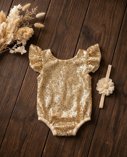 Baby Gold Sequin Onesie and Headband Set