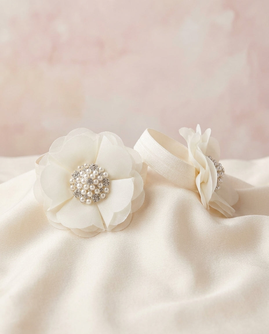 Blush & Ivory Baptism Headband, Sash, and Sandals