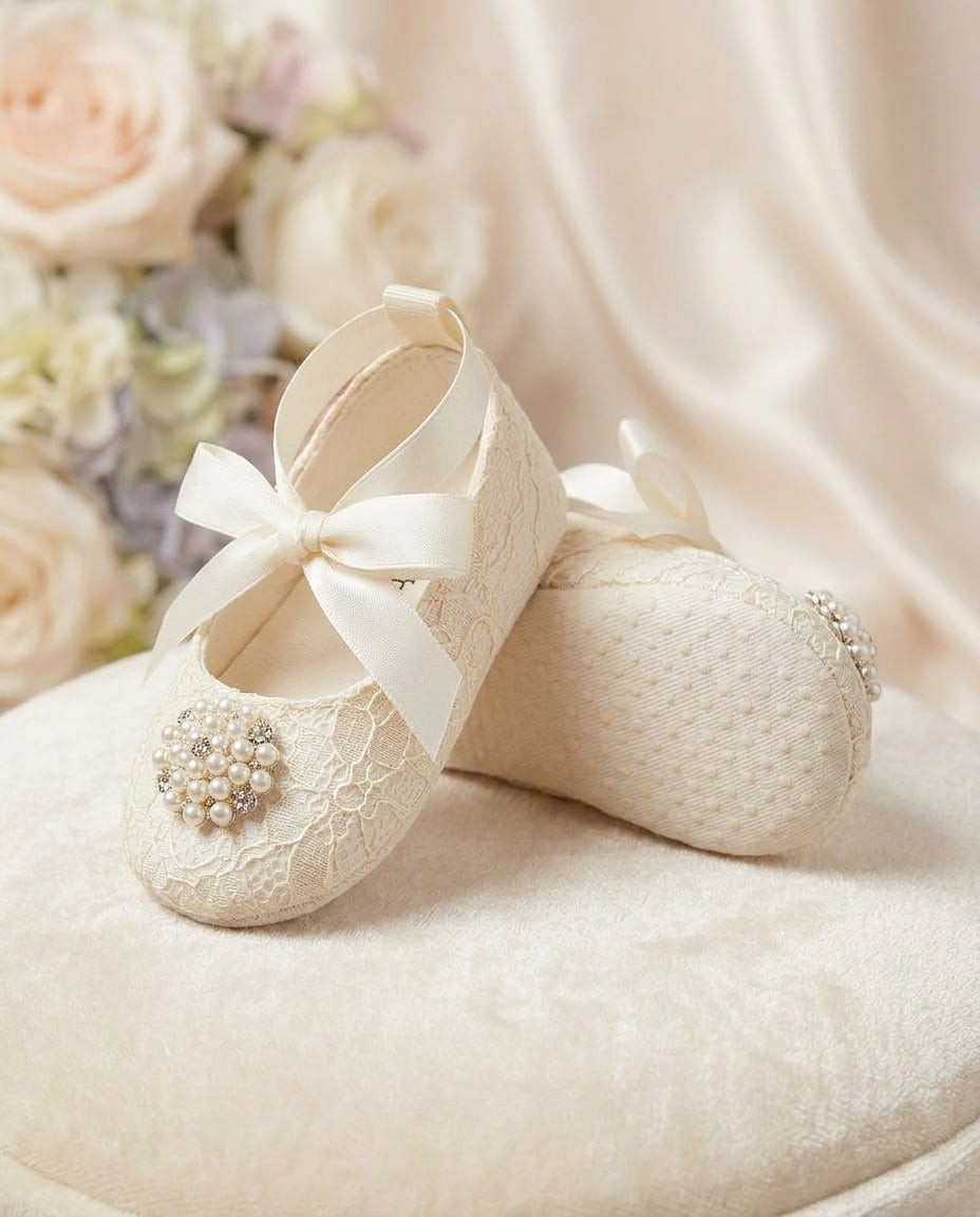 Baby Girl Christening Shoes, Pearls & Rhinestones