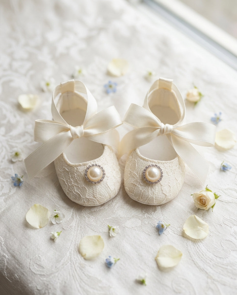 Baby Girl Christening Shoes with Pearl - Baby Fleurs Bonbon