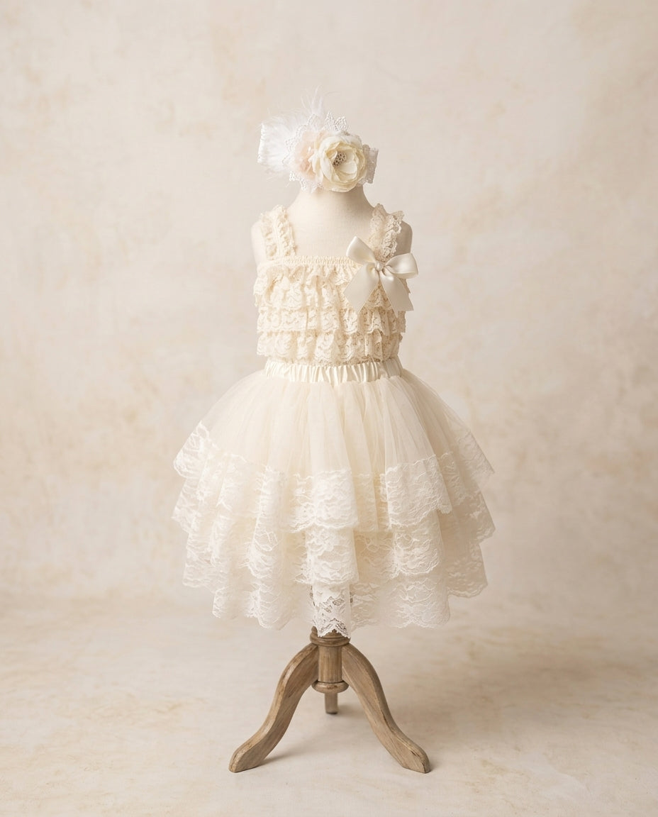Lace Romper and Fluffy Lace Skirt with Headband