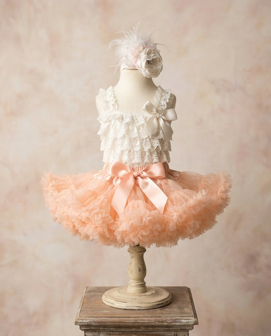 Baby Girl Ivory and Peach Fluffy Tutu Skirt Set