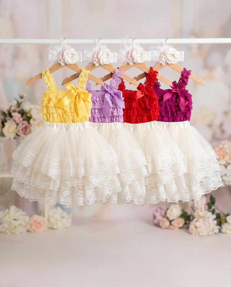 Vintage Lace Romper and Fluffy Lace Skirt with Headband
