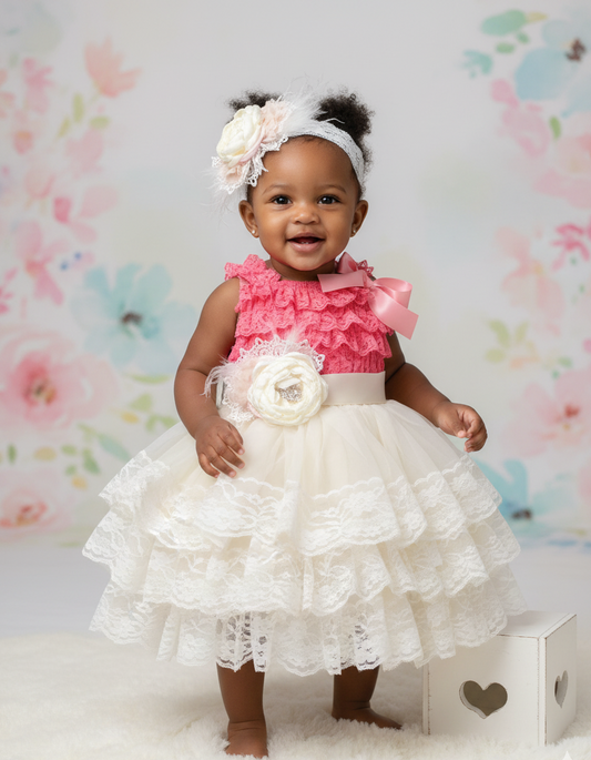Baby Girl Lace Romper and Ivory Tutu Skirt Outfit
