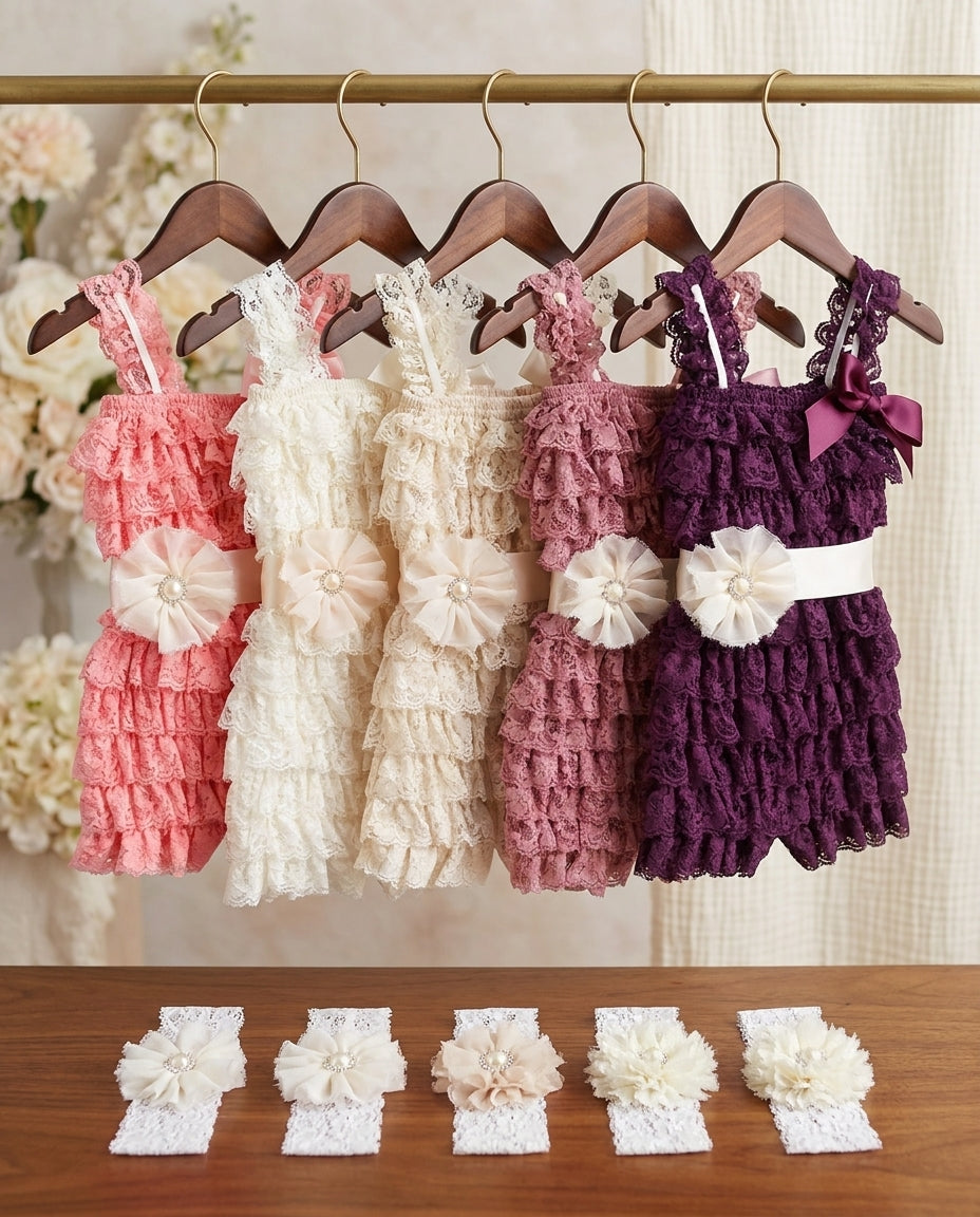 Ivory Baby Romper with Headband & Sash
