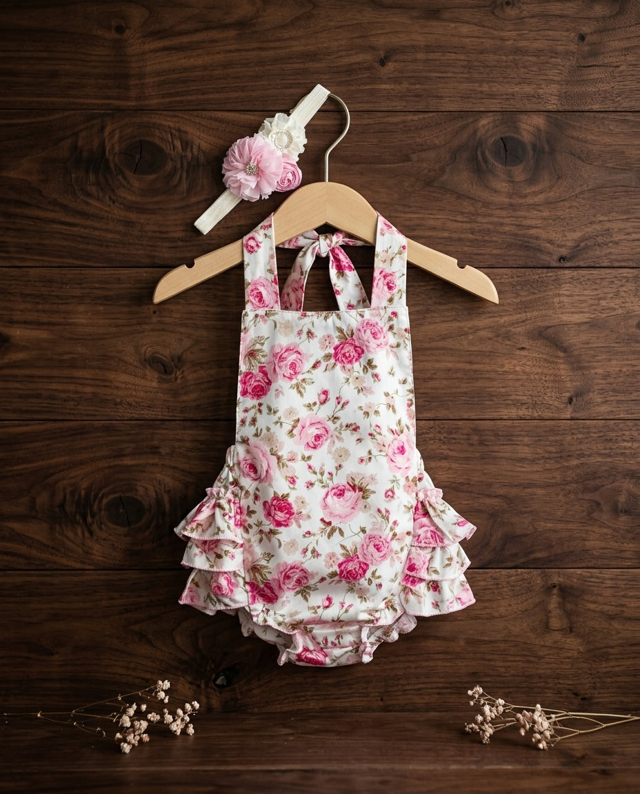 Baby Girl Pink Floral Ruffled Romper