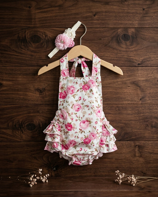 Baby Girl Pink Floral Ruffled Romper