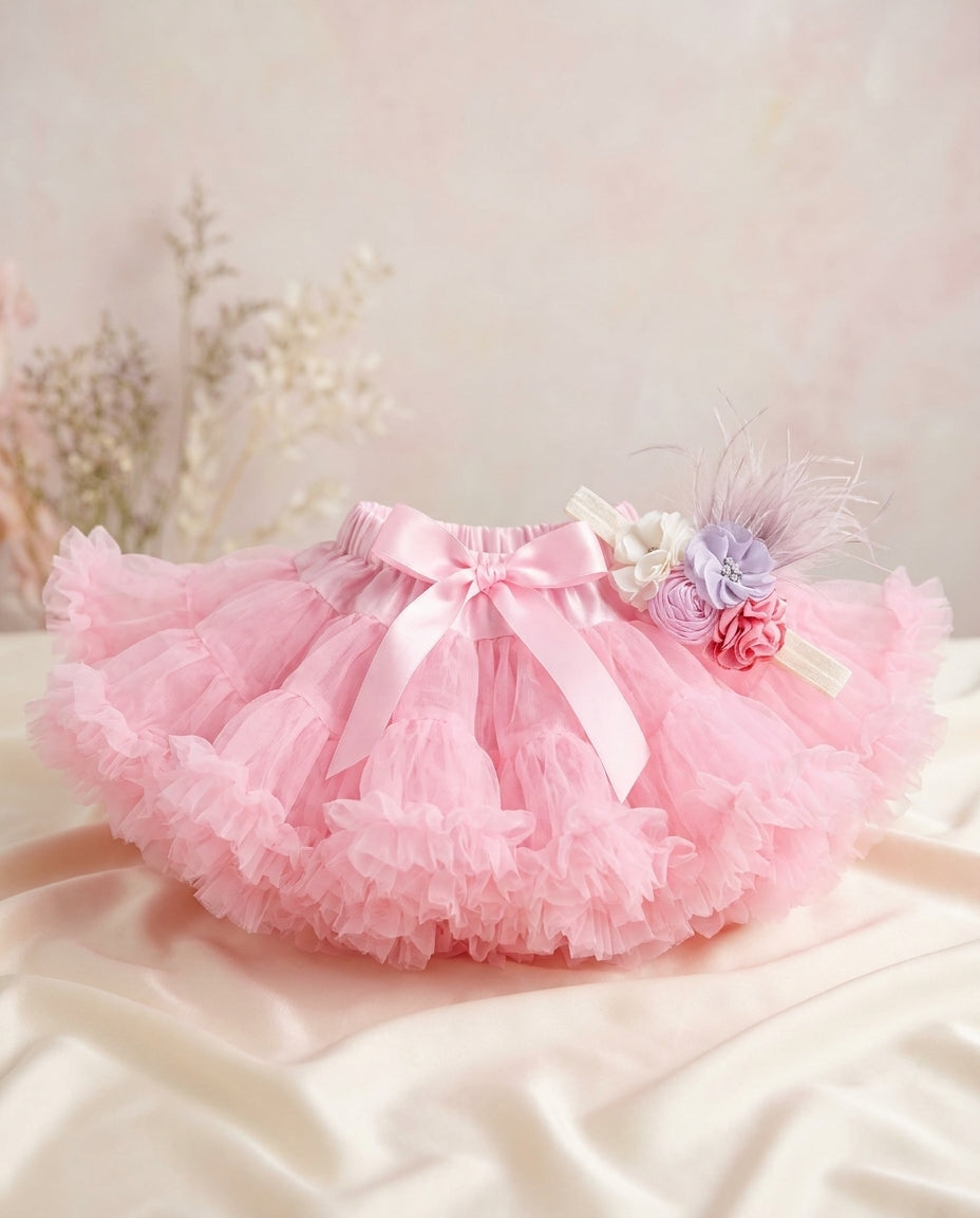 Pink Super Fluffy Skirt & Flower Headband