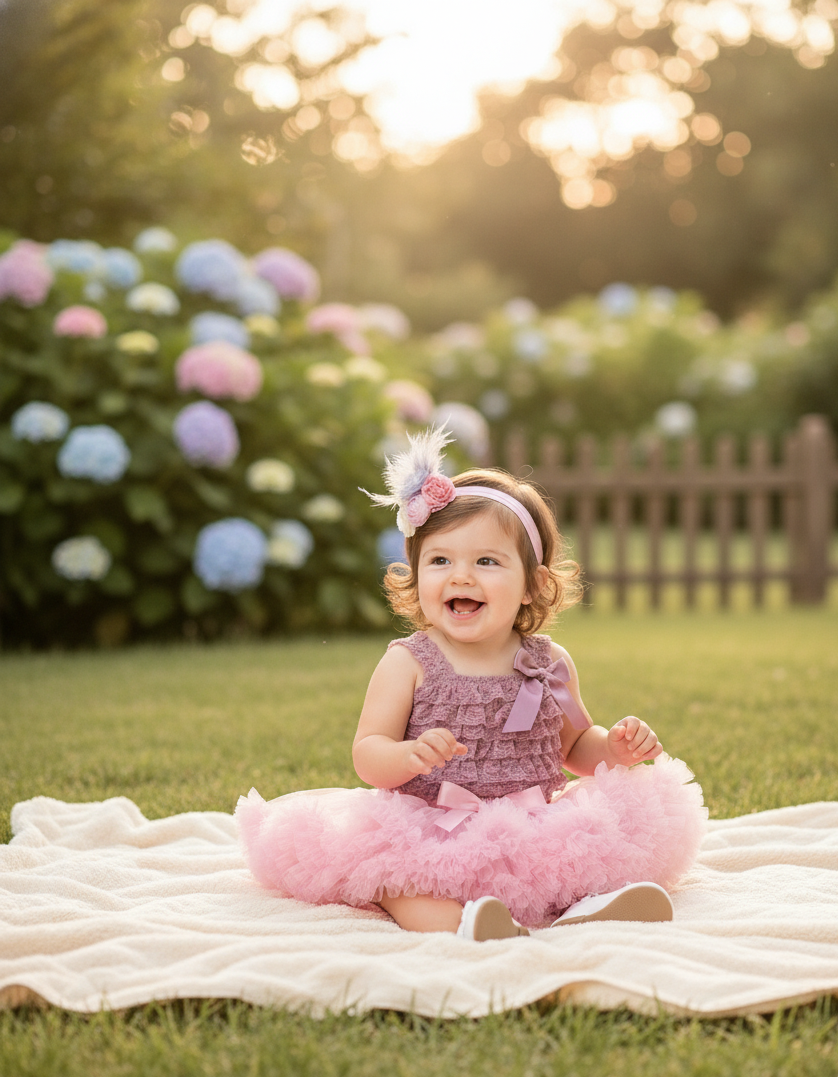 Baby Girl Pink Tutu Skirt and Ivory Lace Romper Set with Headband