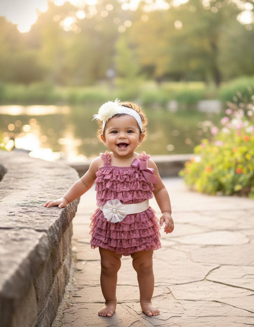Ivory Baby Romper with Headband & Sash