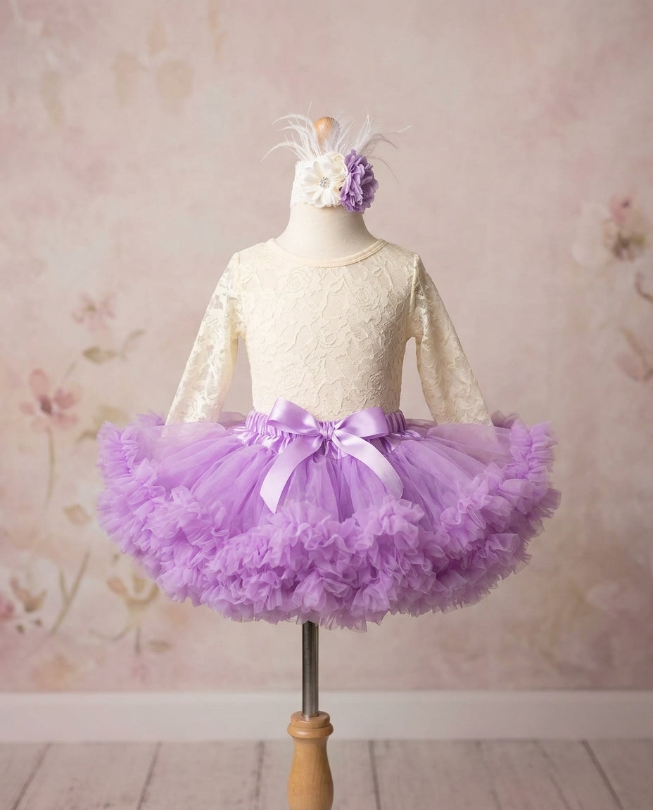 Baby Girl Smash Cake Cream and Lavender Tutu Set with Headband