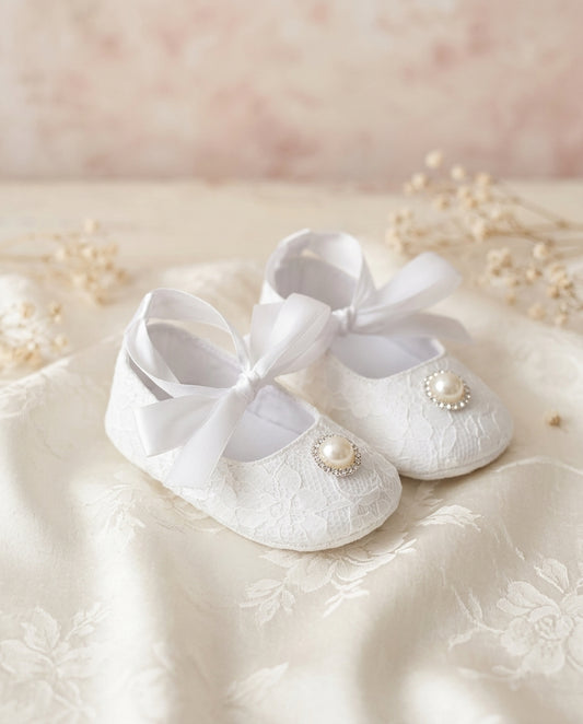 Baby Girl Christening Shoes with Pearl - Baby Fleurs Bonbon