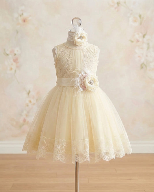 Baby Girl Summer Baptism Dress with Headband and Sash