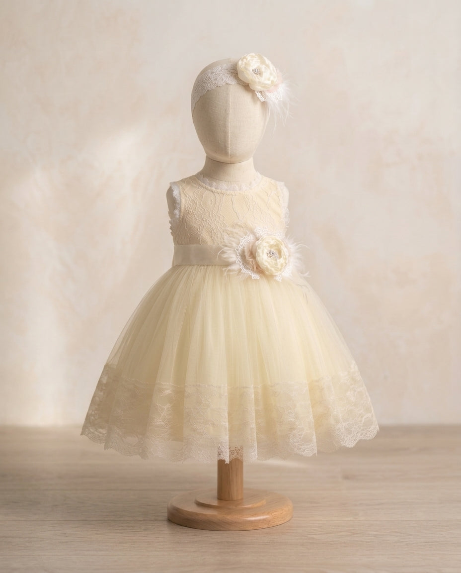 Baby Girl Summer Baptism Dress with Headband and Sash