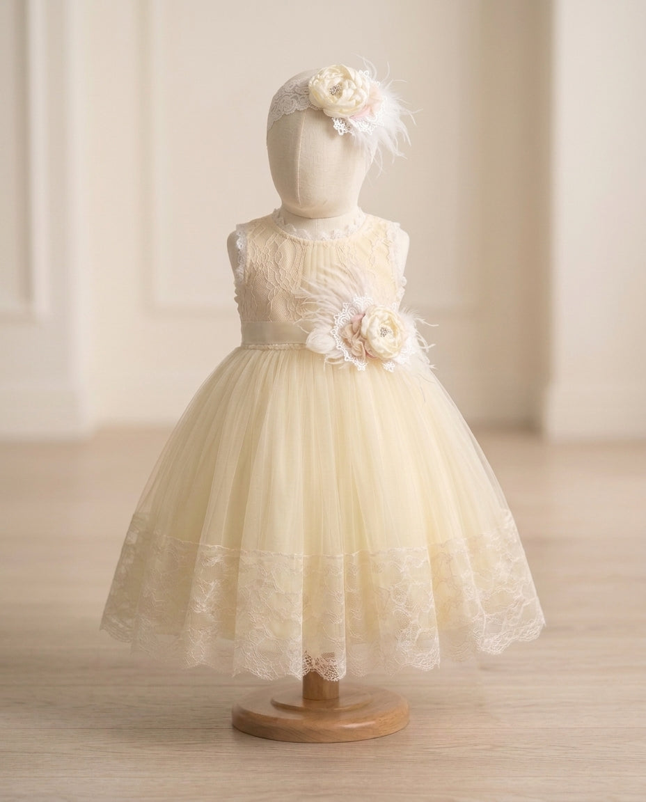 Baby Girl Summer Baptism Dress with Headband and Sash