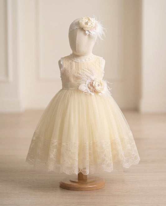 Baby Girl Summer Baptism Dress with Headband and Sash