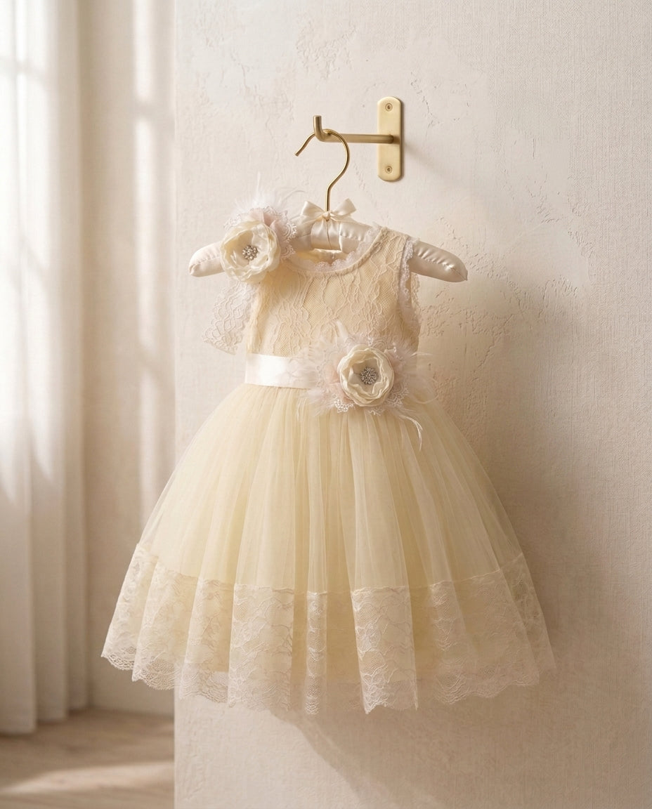 Baby Girl Summer Baptism Dress with Headband and Sash