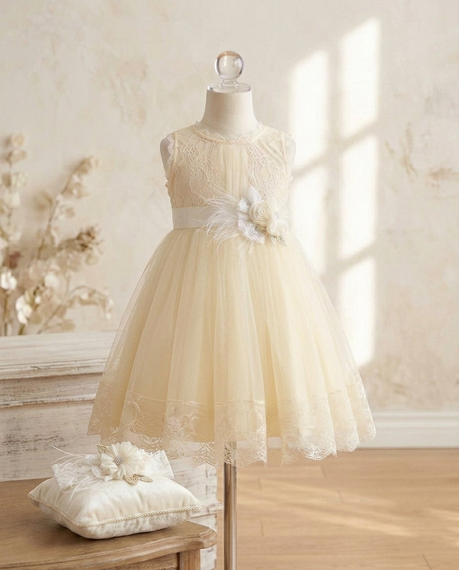 Baby Girl Summer Dress with Ivory Headband and Sash