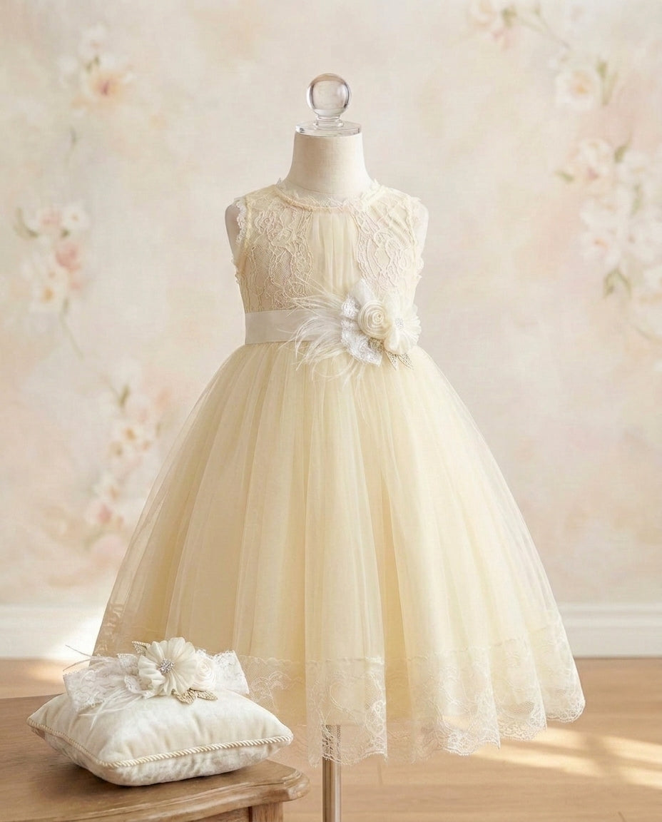 Baby Girl Summer Dress with Ivory Headband and Sash